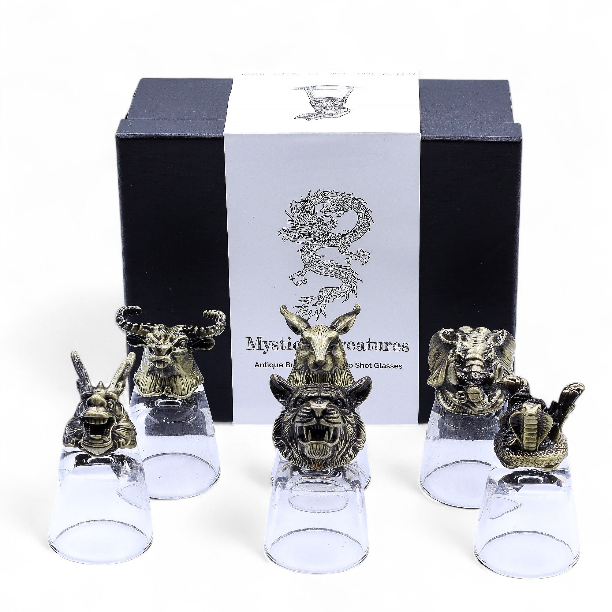 Set de regalo de 6 vasos de chupito (50 ml) - Criaturas Salvajes del Bosque - Bronce antiguo
