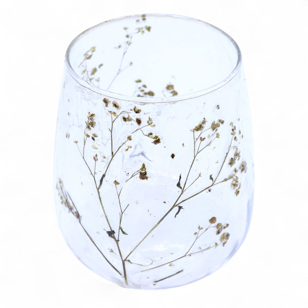 Castiçal de vidro com flores naturais - Vaso - Margarida  - (12x11 cm)