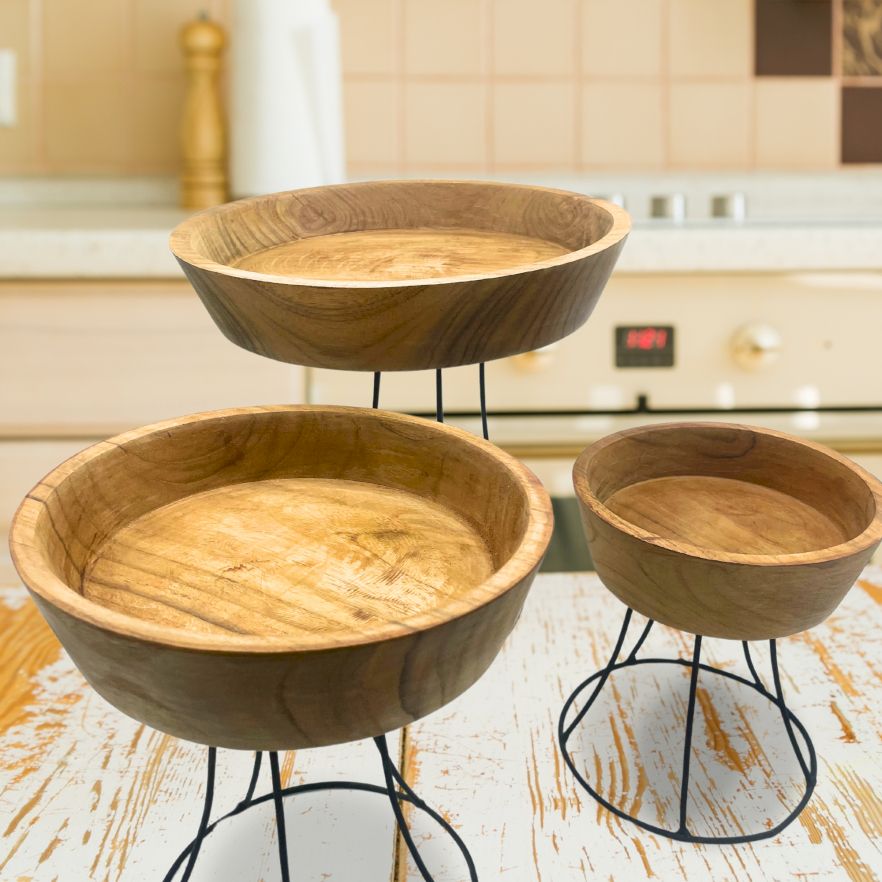 Cuencos de Madera de Teca Elevados
