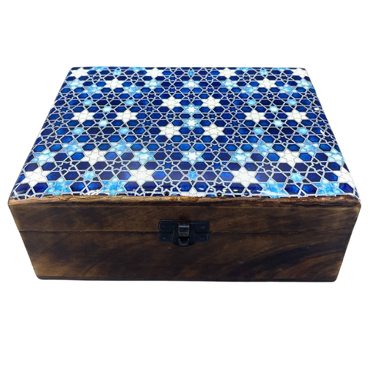 Caixa Grande de Cerâmica Esmaltada - 20x15x7,5 cm - Estrelas Azuis