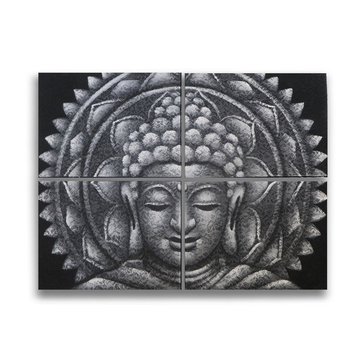 Detalhe de Brocado de Mandala de Buda Cinza 30x40cm x 4