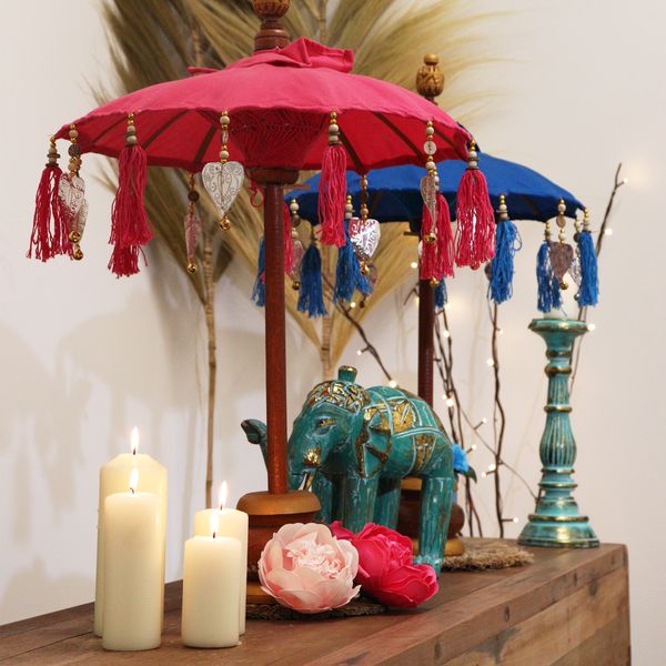 Décoration Maison - Parasol Bali - Coton - Turquoise - 40cm