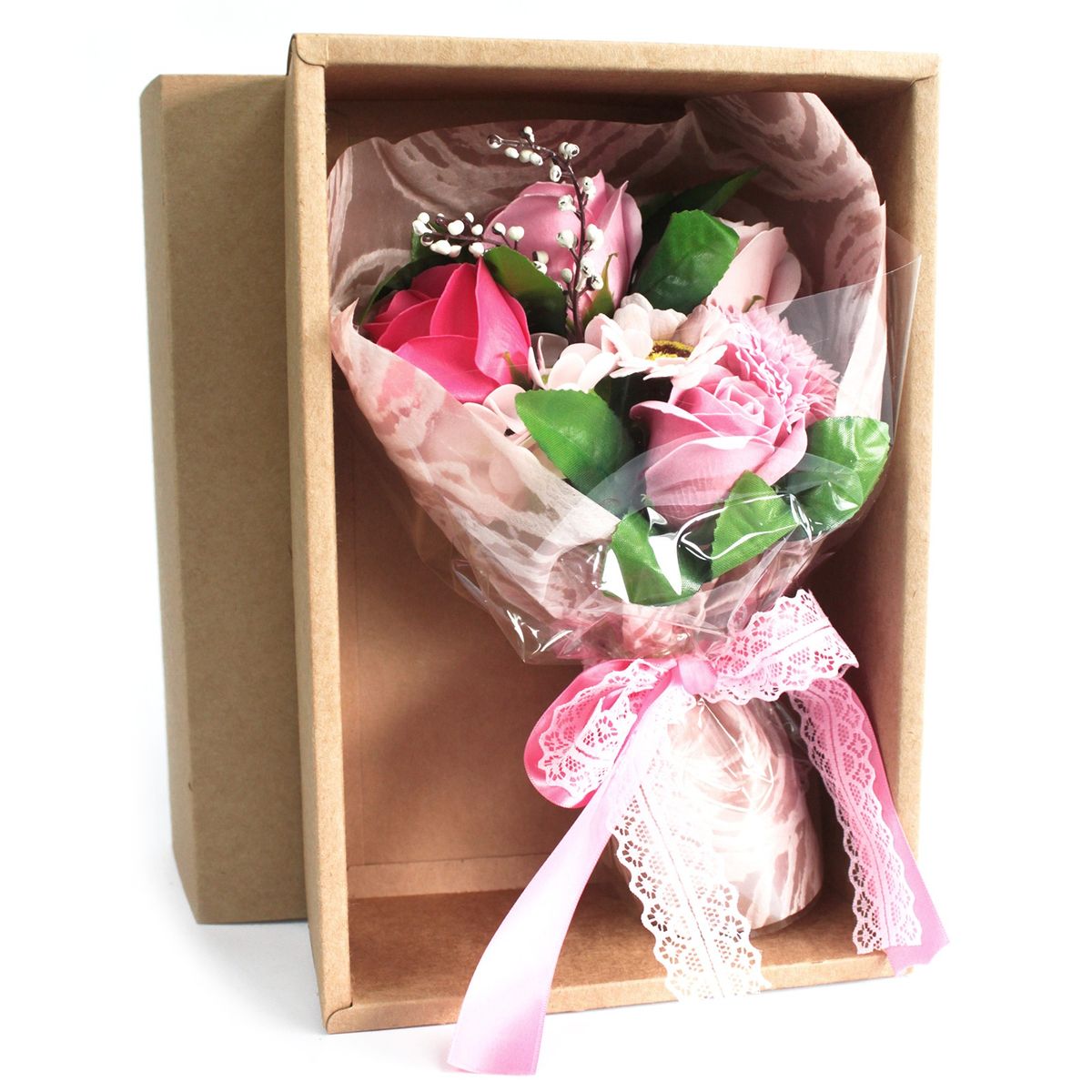Bouquet de flores de sabão em caixa - rosa