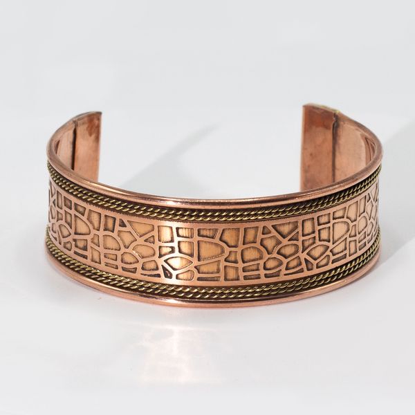 Bracelets larges cuivre avec décor laiton (assortiment varié)