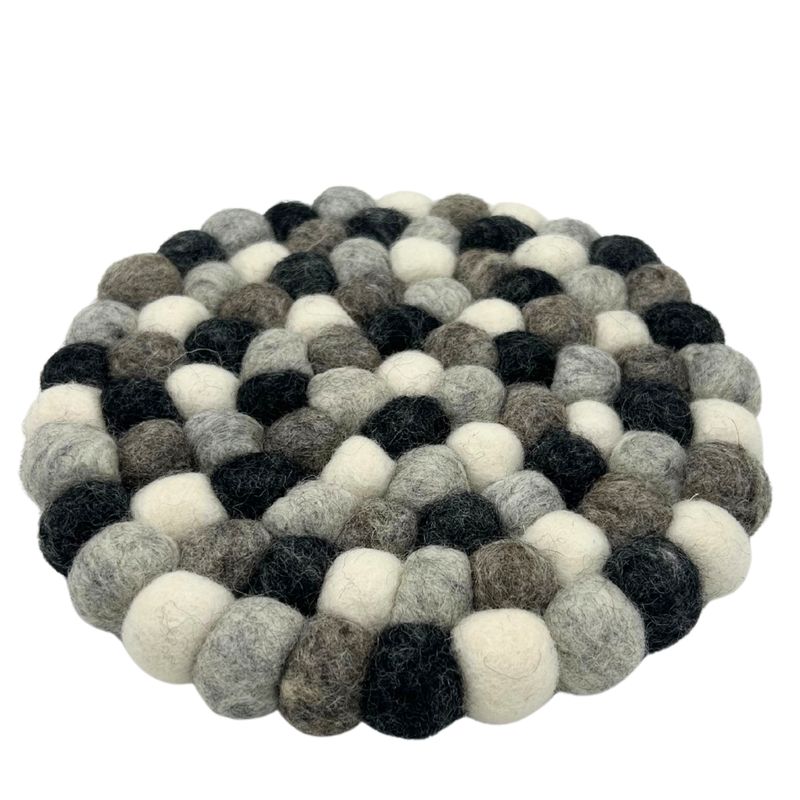 Set  de Table  Ronds en Boules de Feutre – 20 cm Gris Multicolores