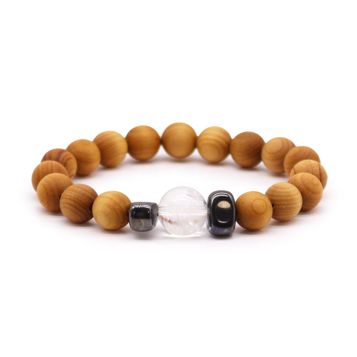 Pulseira de Cedro - Chakra da Coroa - Quartzo Claro