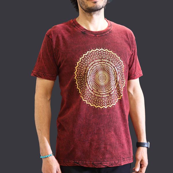 Medium Stone Washed Teashirt - Mandala - Maroon