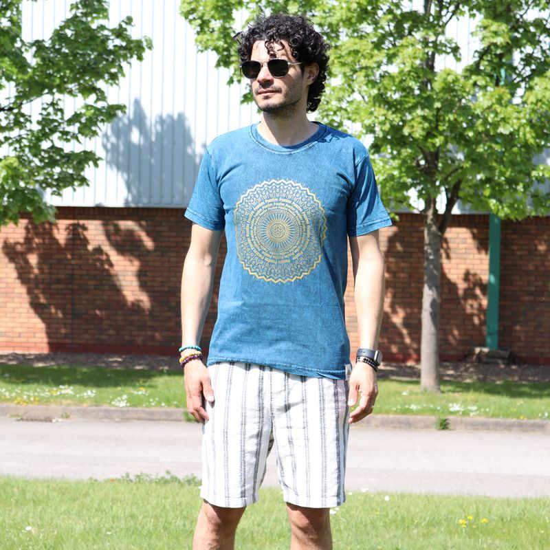 T-shirt Délavé - Mandala - Bleu