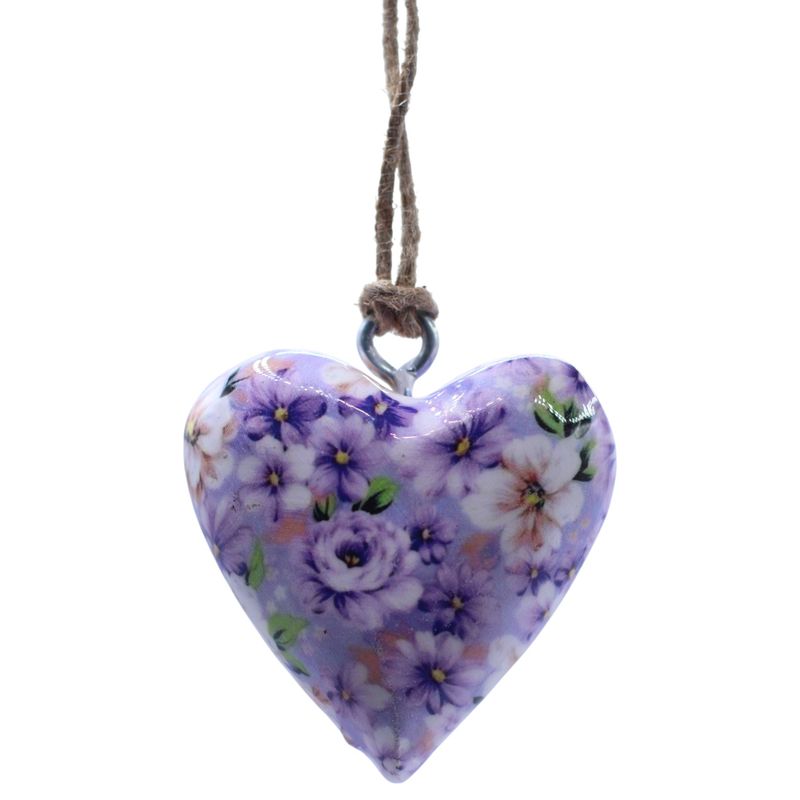 Large Decor Wood Hearts -  Purple Flower - in Display Jar