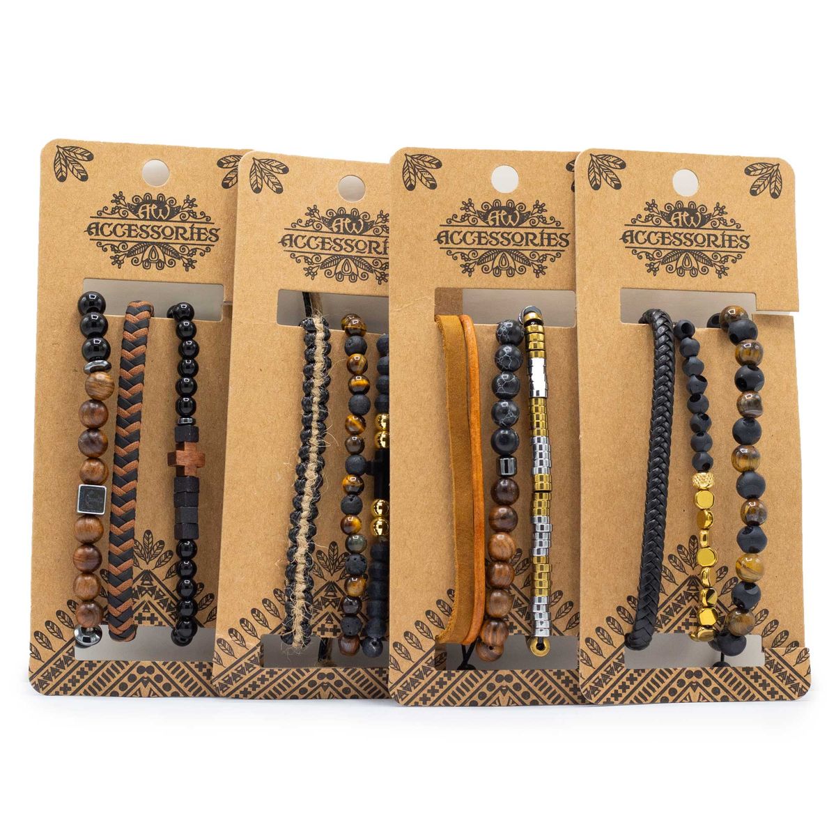 Conjunto de pulseiras para homem - Castanho e castanho