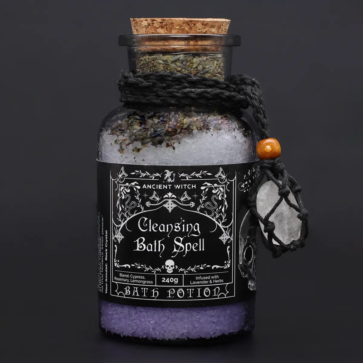 Ancient Witch Bath Spell Potion & Rock Crystal Amulet - Cleansing — Crystals · GlowDuty apothecary