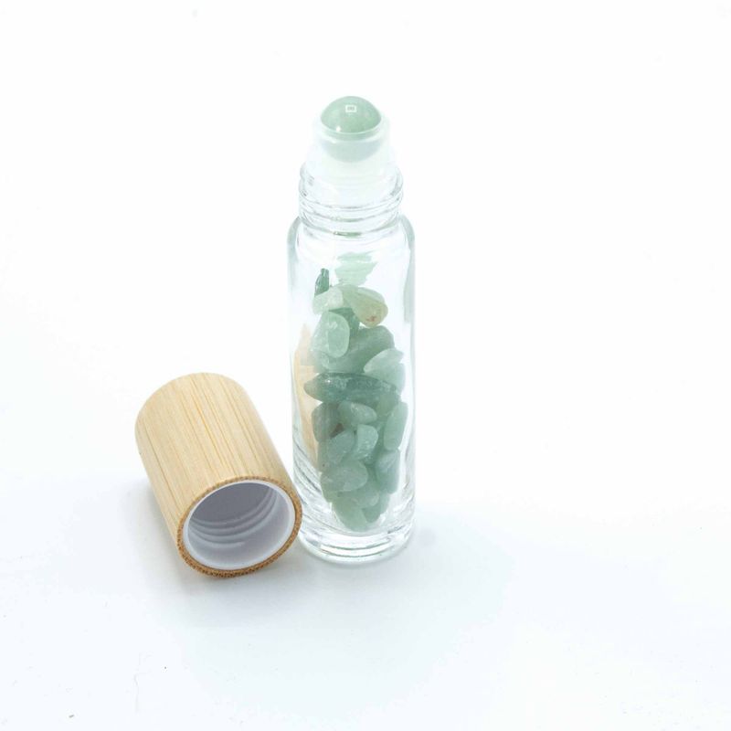 Bouteille Roll-On d'Huile Essentielle avec Gemme - Aventurine - Bouchon en Bois