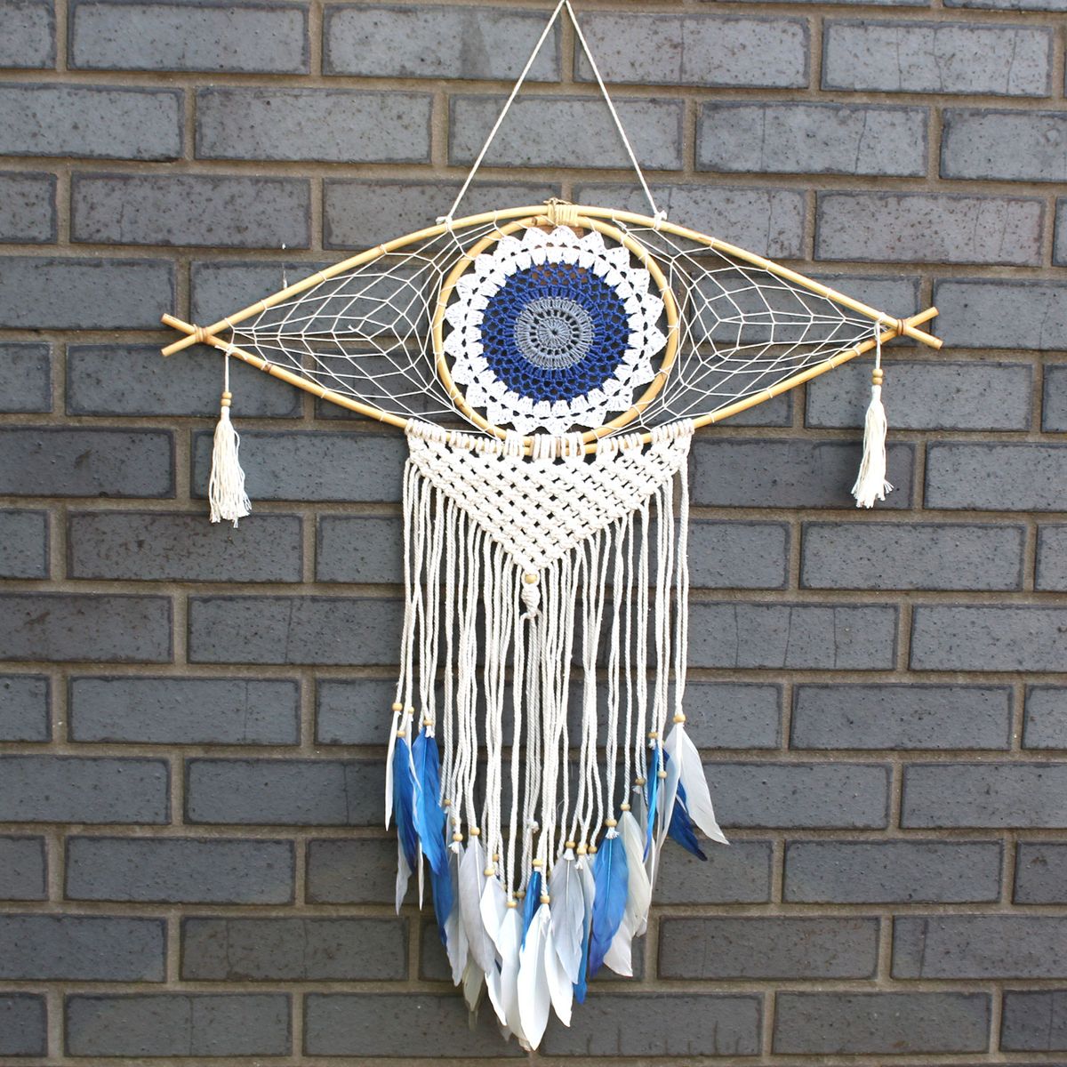 Apanha-sonhos - Lrg Macramé Olho Branco / Azul / Cinza