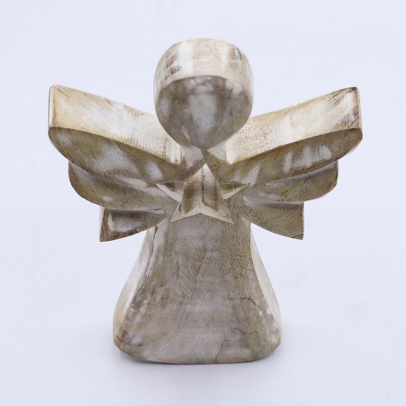 Anđeo od Drveta Manga - Bijela Patina s Izrezanom Zvijezdom - 18cm