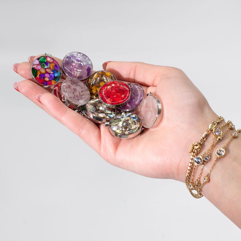 Pendentifs Acier – 12 Ronds Gemmes & Coquillages