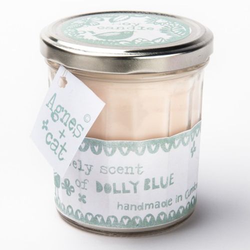 220g Sójová Svíčka v Zavařovací Sklenici - Dolly Blue