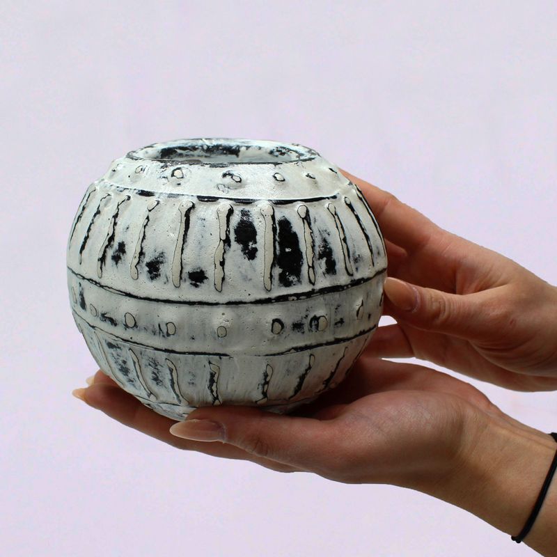 Řecký Kulatý Květináč - Krémový 10cm