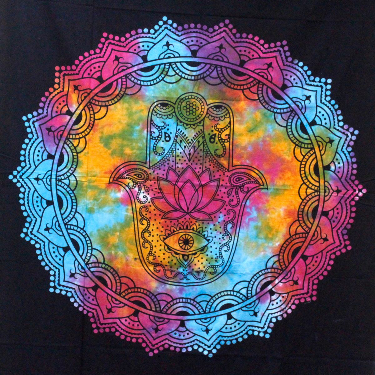 Colcha dupla de algodão - Hamsa Preto