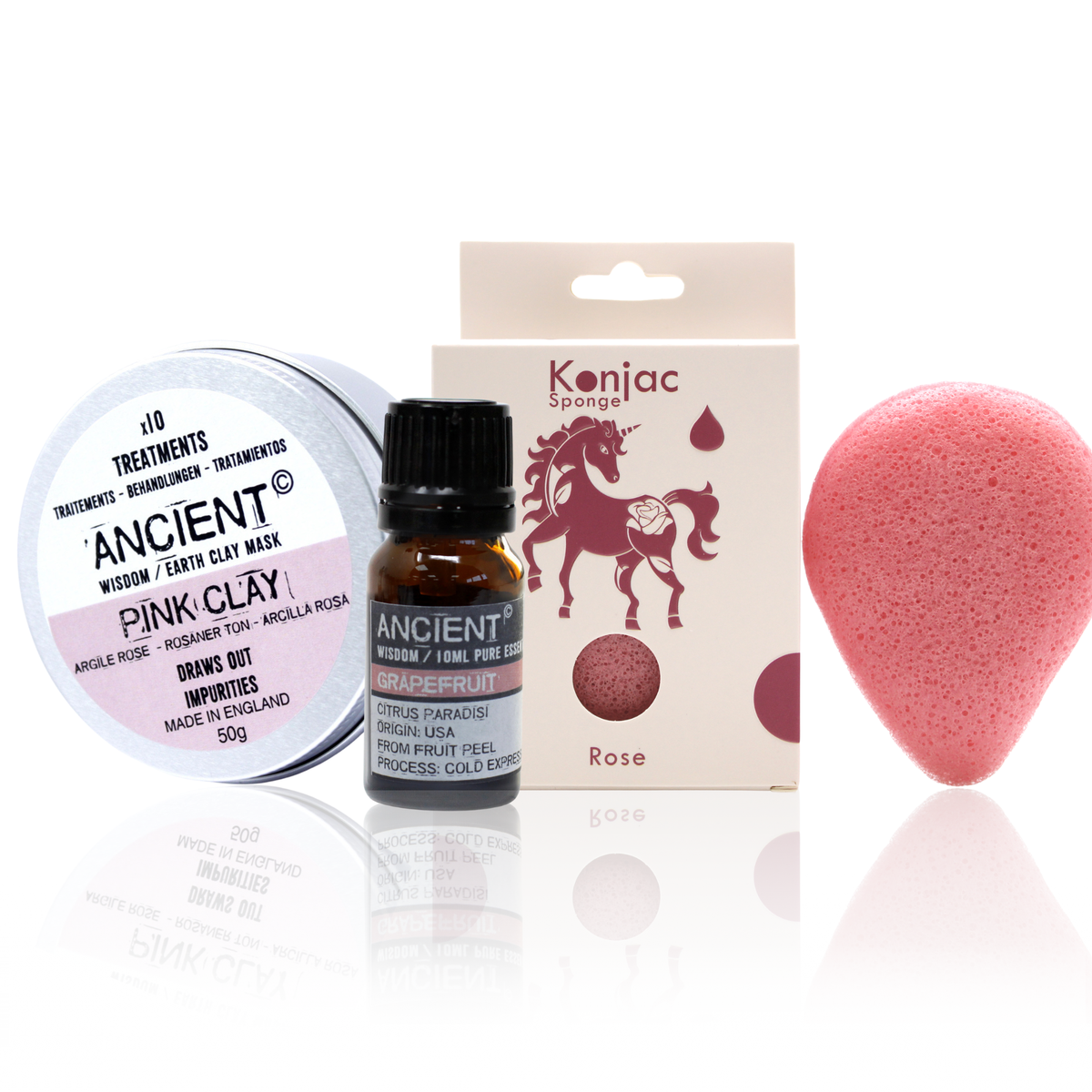 Esponja Konjac rosa, argila e óleo essencial