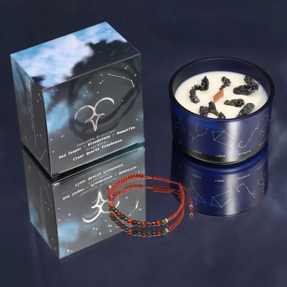 Zodiac Crystal Candle with Gemstone Bracelet - Aries — Candles · GlowDuty apothecary