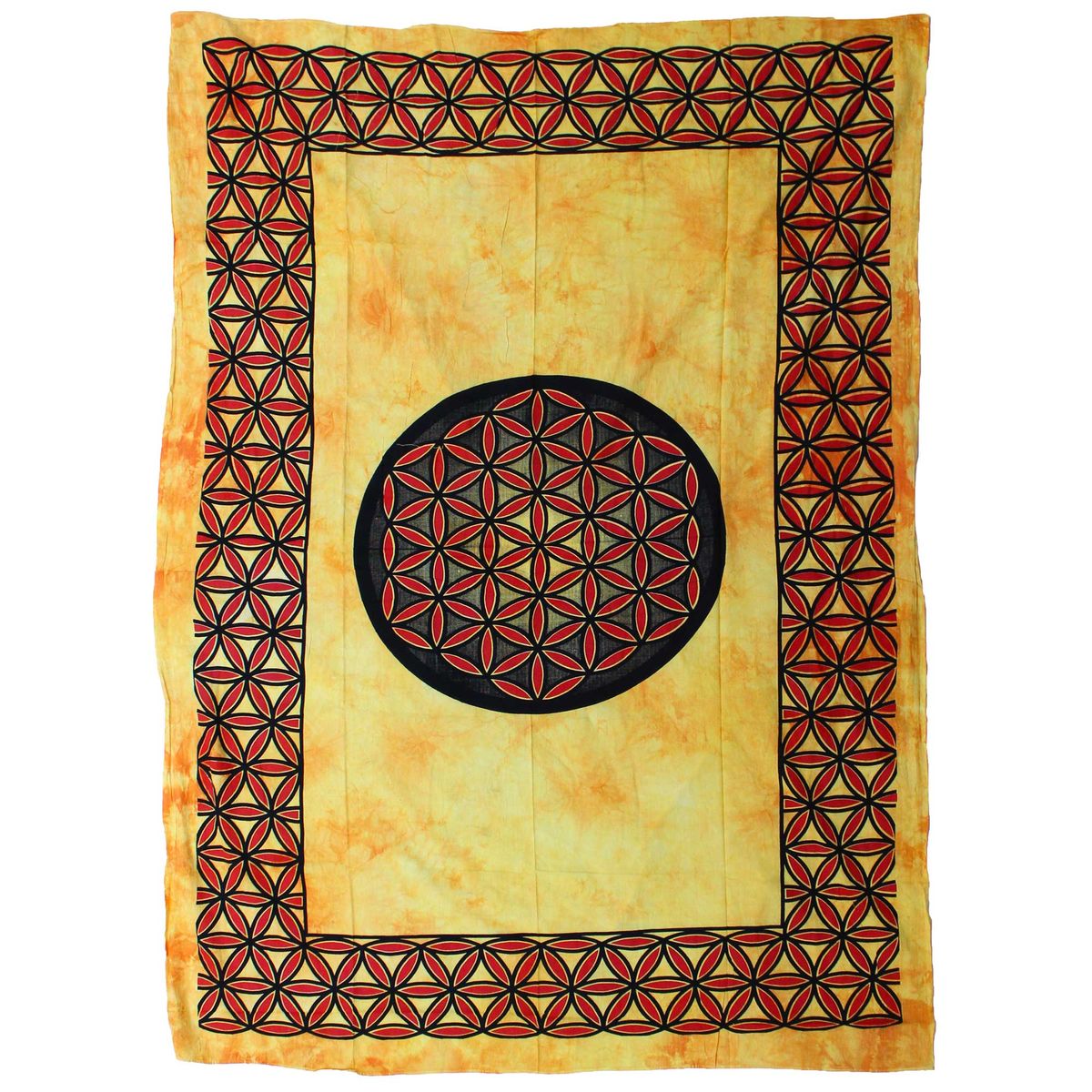 Colcha individual de algodão + tapeçaria de parede - Flor da Vida - Laranja