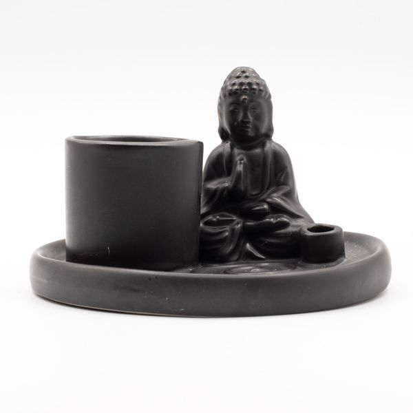 Multi Purpose Buddha Incense Plate - Ceramic Matt Black