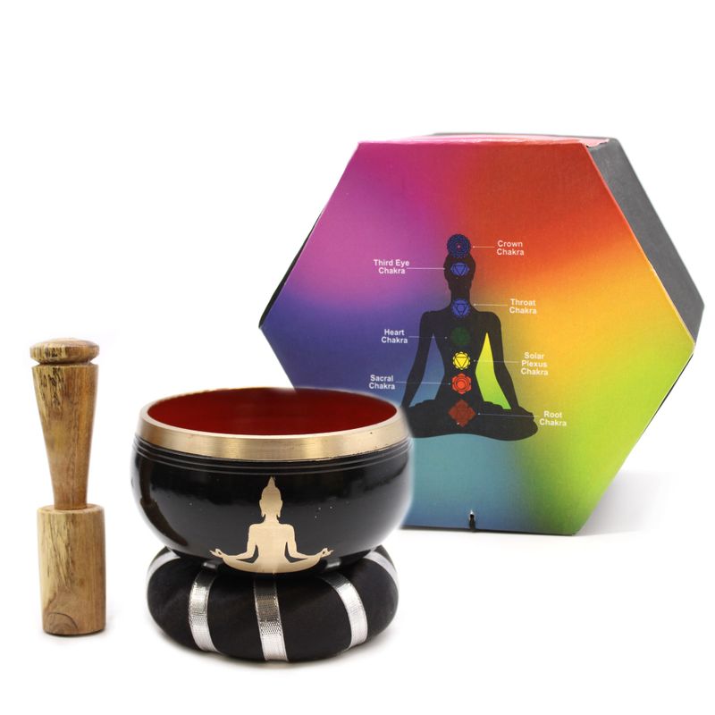 Conjunto de taças  tibetanas Buda - Preto/Laranja 10,7 cm