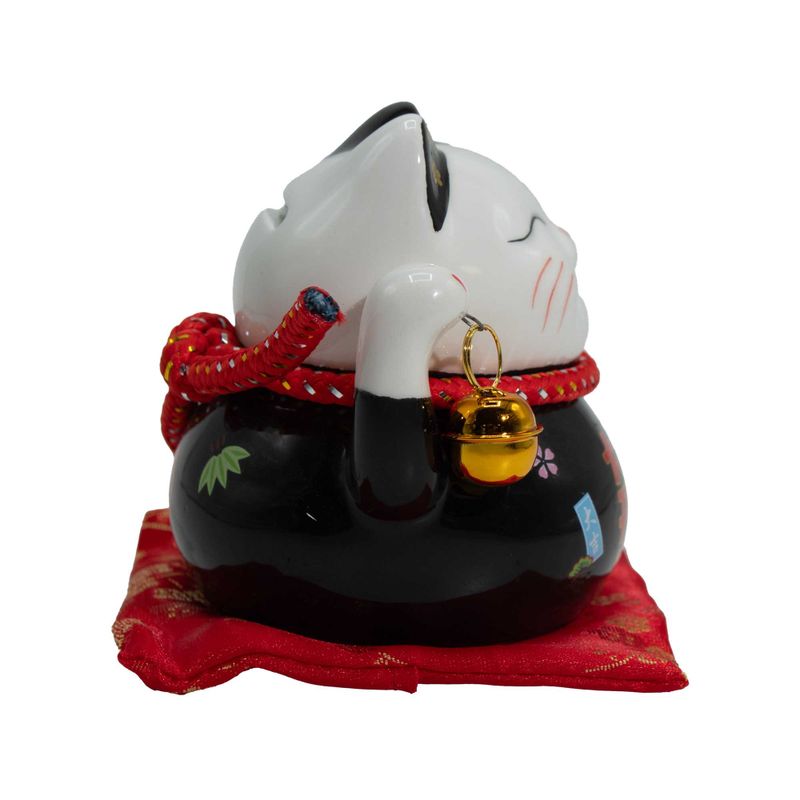Pușculiță Pisică Norocoasă din Ceramică – Neagră pe Pernă