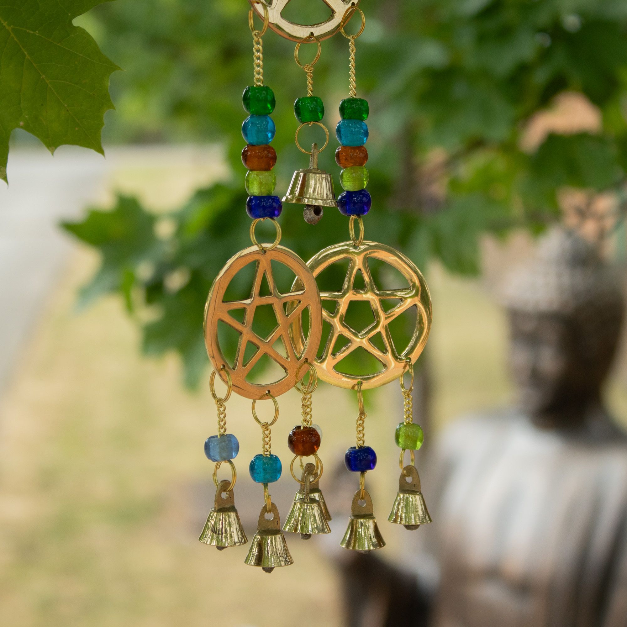 Indian Chimes - Brass Tri-Pentagram - 7 Bells - 9.5x32cm