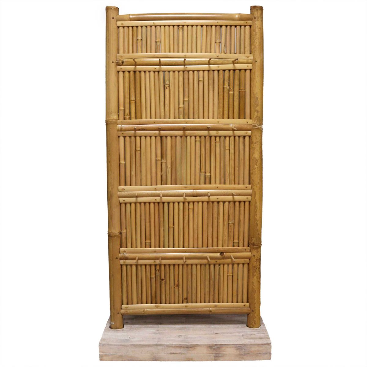 Suporte alto de exposição em bambu com 30 pinos - 140x71 cm