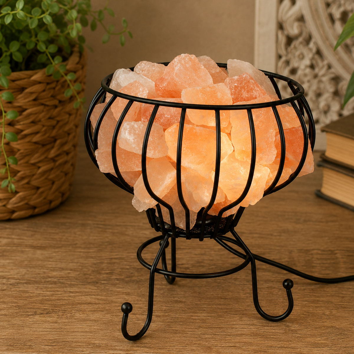 Lampe à Cristaux de Sel de l’Himalaya avec Support Métal
