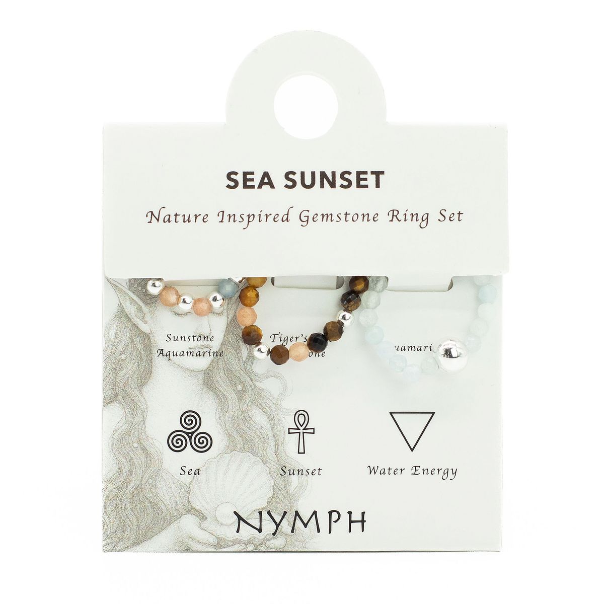 Conjunto de anéis com gemas do espírito ninfa - Pôr do sol marinho