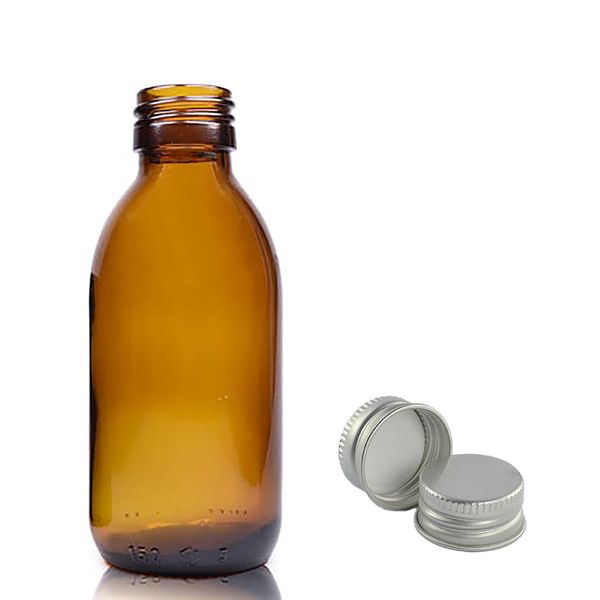 Jantarna Staklena Farmaceutska Boca s Aluminijskim Čepom 150ml