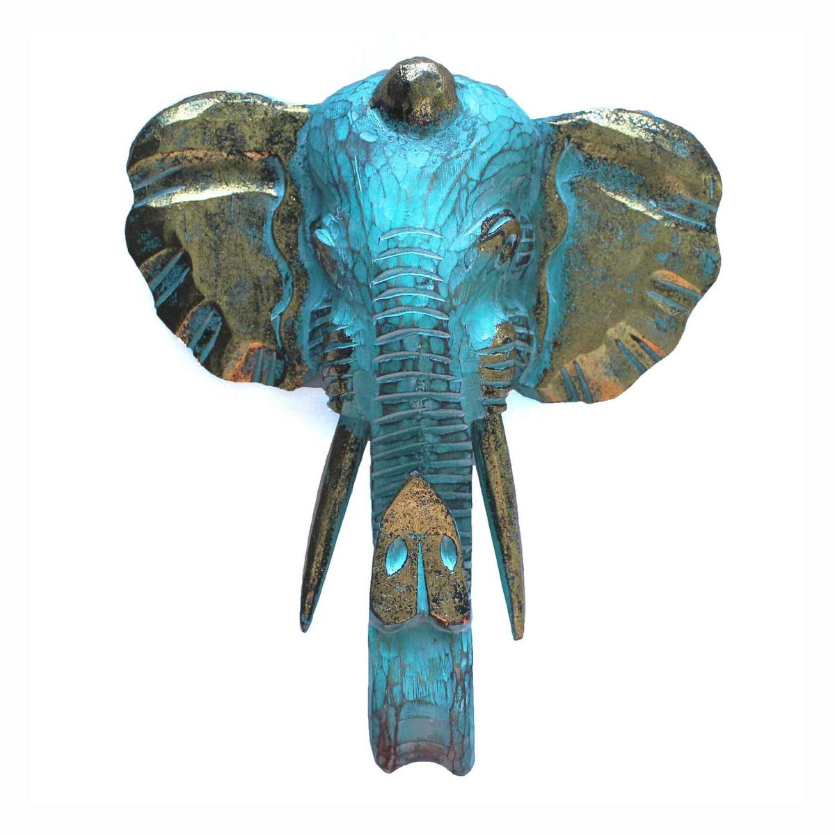 Cabeça Grande de Elefante - Dourado e Turquesa