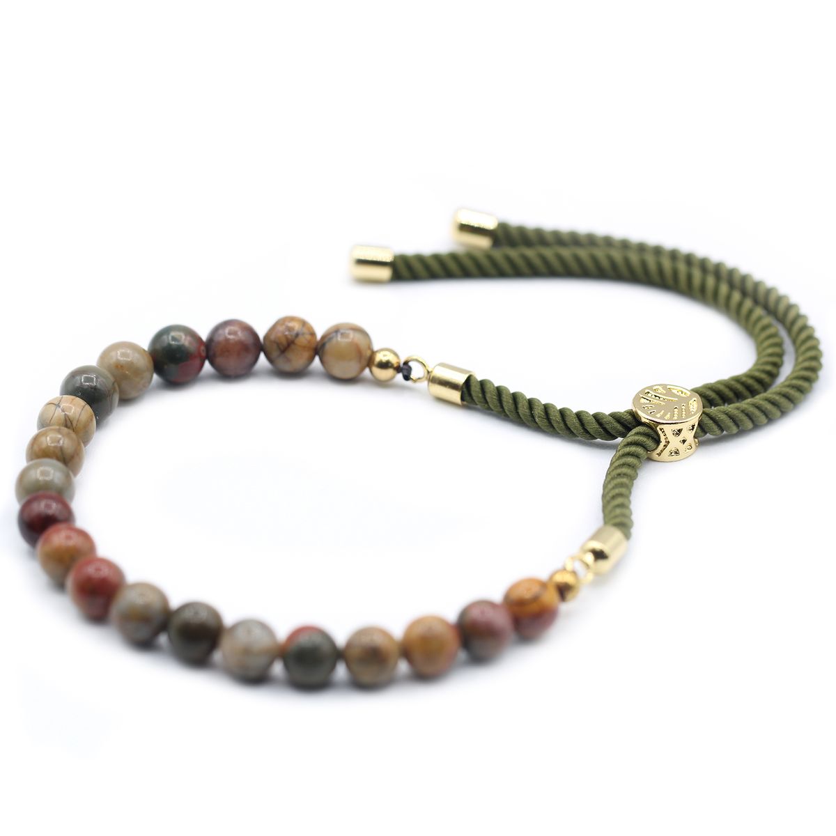 Pulseira de fio verde com jaspe multicolorido