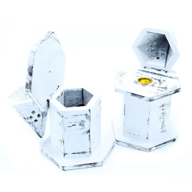 Porte-Encens Délavé Blanc - Pyramide Mini Maison