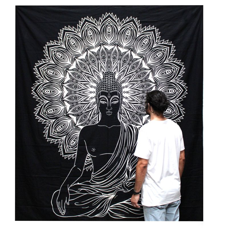 Dessus de Lit Double/ Tenture N&B - Bouddha