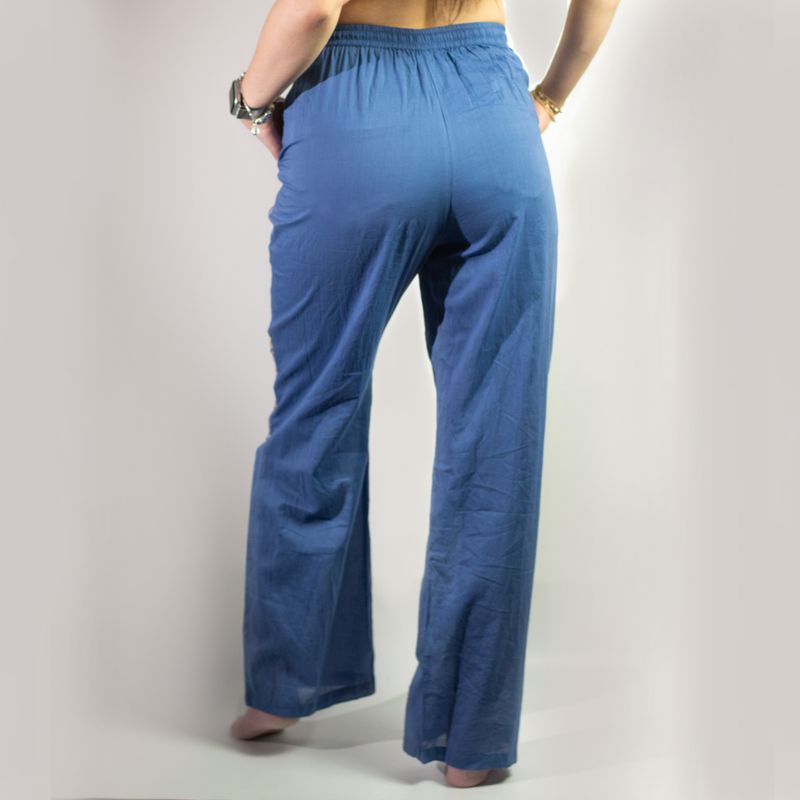 (ML) Nomad Sari - Lounge Pants - Rich Blue & Gold Hand Painted Evil Eye Design