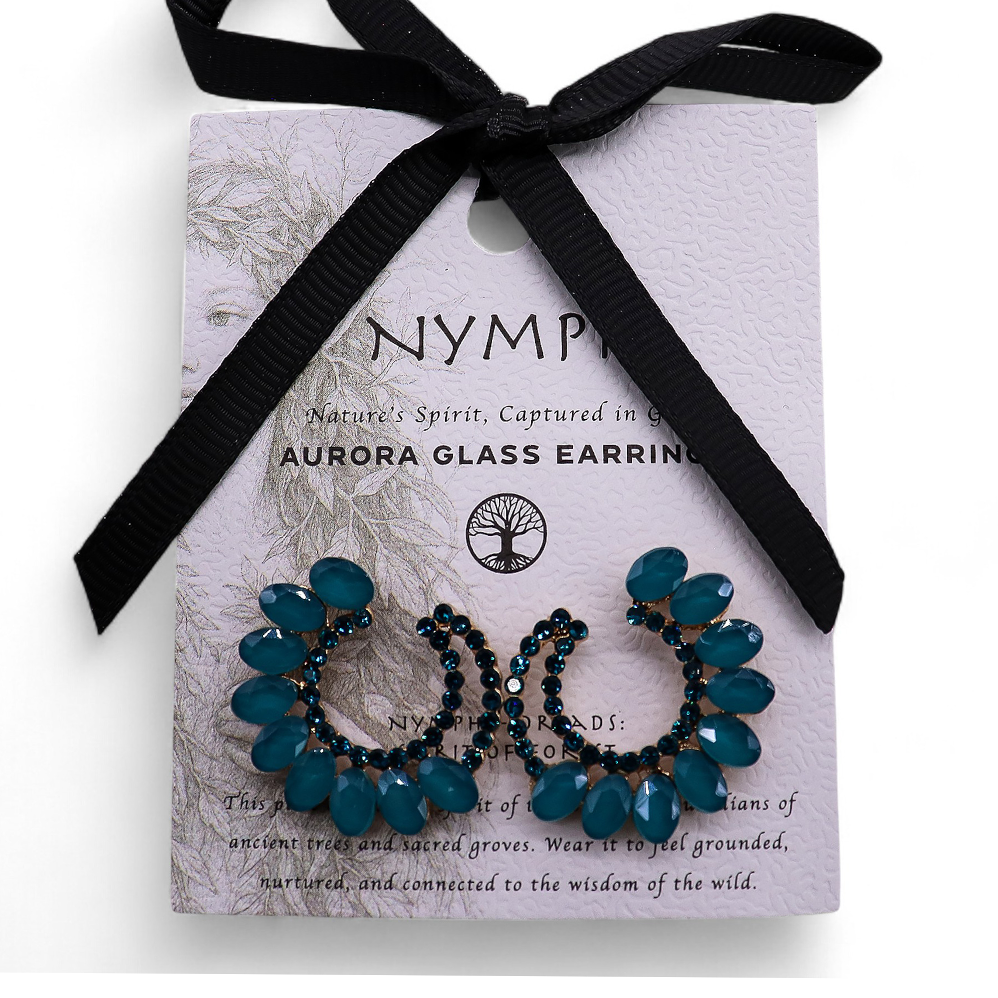 Teal Green Glass Loop Earrings - Stainless Steel - Vintage Design