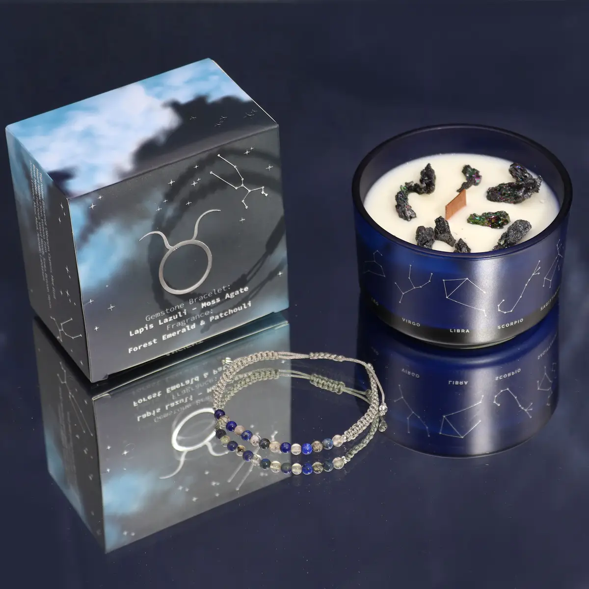 Zodiac Crystal Candle with Gemstone Bracelet - Taurus — Candles · GlowDuty apothecary