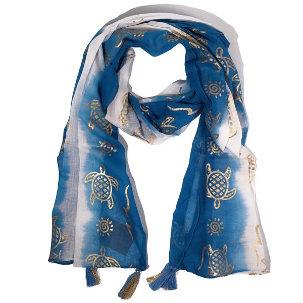 Nomad Sari Pañuelo de verano con estampado de tortugas - Azul mar (180x50 cm)