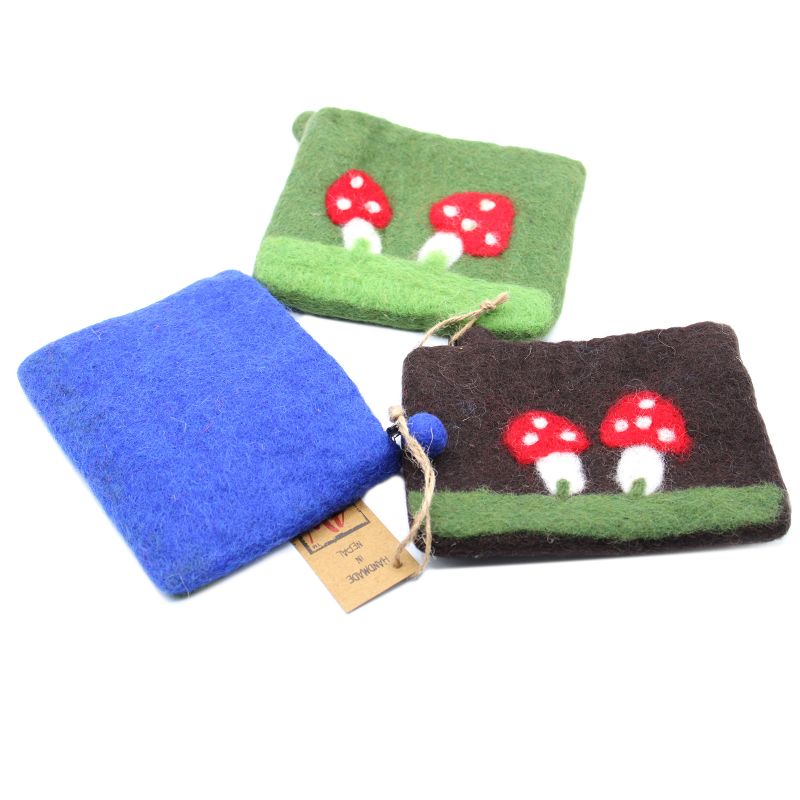 Pochette à glissière en feutre naturel (asst) - Mystic Champignon