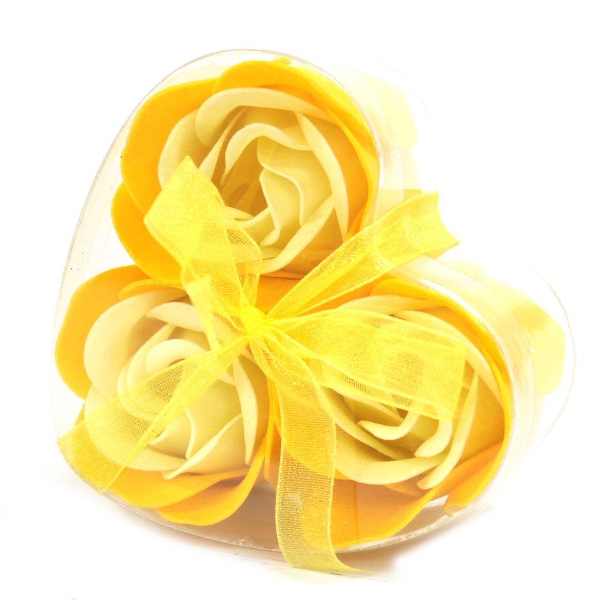 Conjunto de 3 flores de sabão em caixa em forma de coração - rosas da primavera