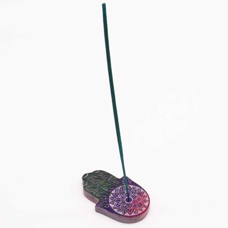Porte-encens en pierre à savon Hamsa 9x6 cm - Fleur de Lotus
