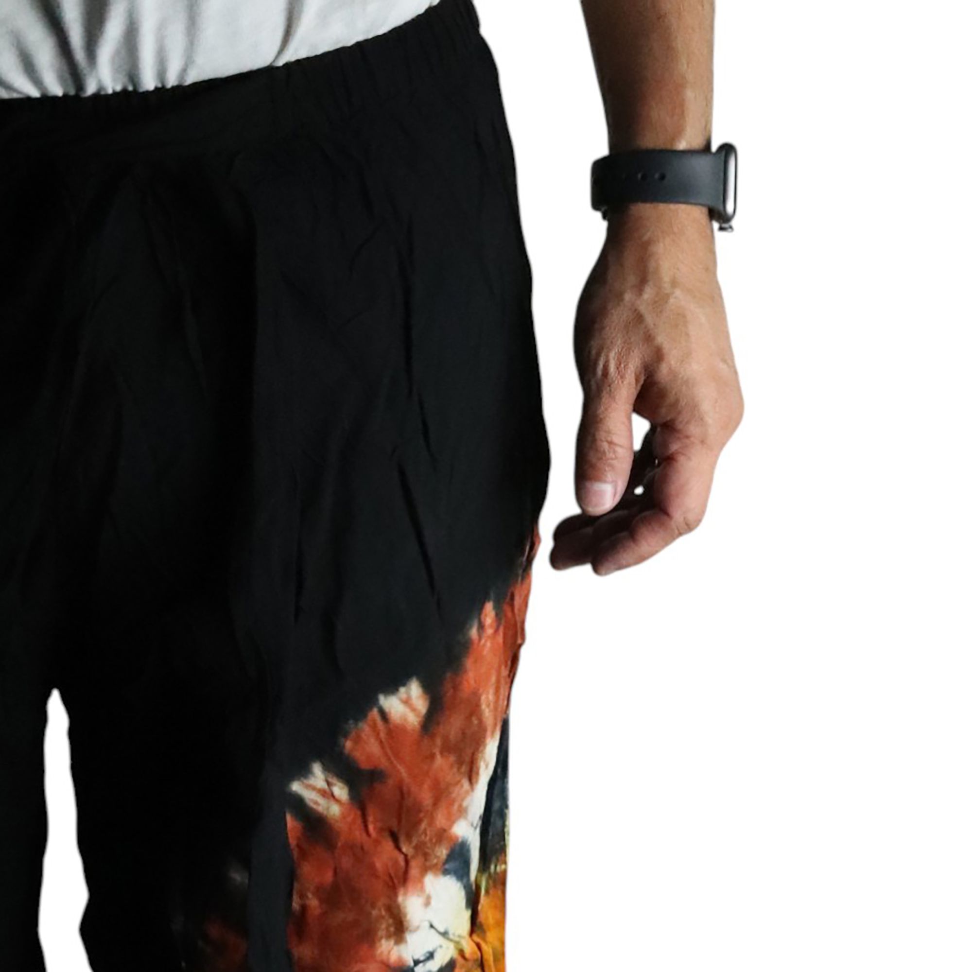 Hand-Dyed Linen-Rayon Blend Lounge Pants - Black Chocolate & Orange - L