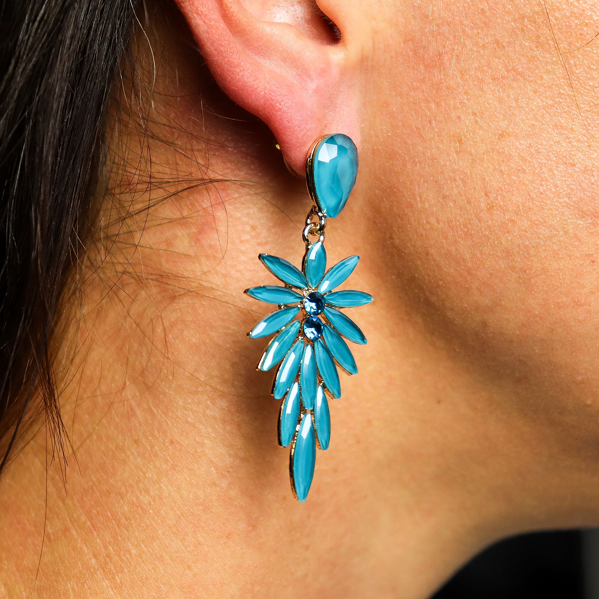 Brincos de Vidro Vintage - Pendente Longo - Verde Petróleo