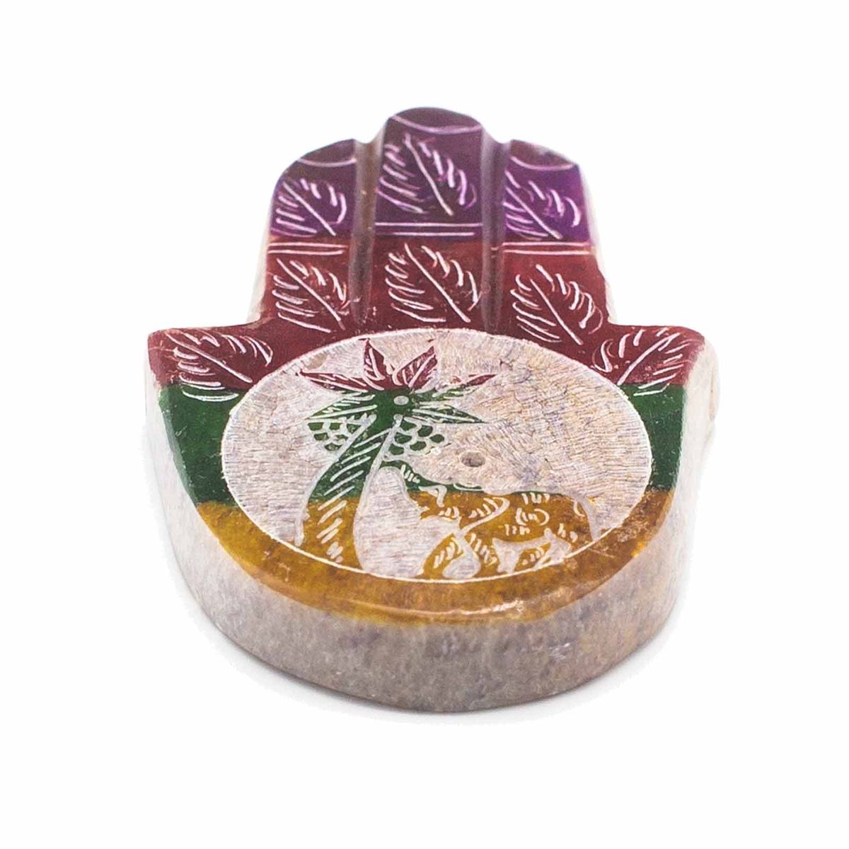 Porta-incenso Hamsa de esteatita 9x6 cm - Elefante e palmeira