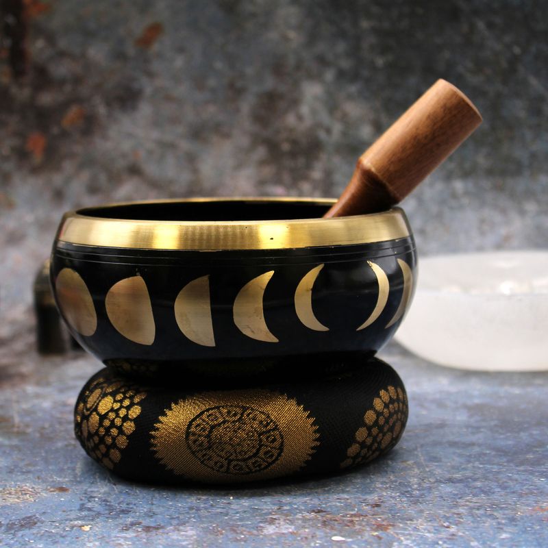 Großes Mondphasen-Klangschalen-Set, Schwarz, 14 cm