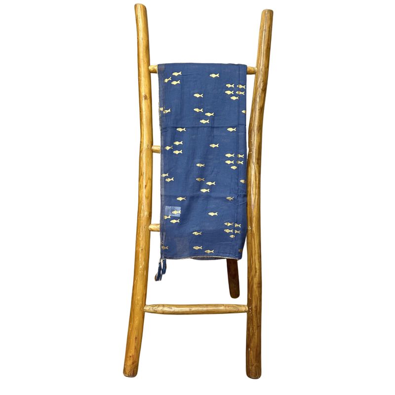 Colección Nómada Sari Mediterráneo - Pareo - Diseño de Peces en Azul Marino y Oro