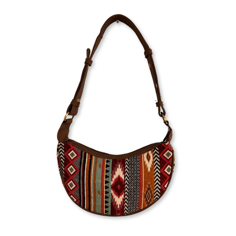 Sac Hobo en Jacquard - Marron (sangle marron)